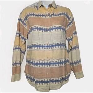 VTG Company One Petites Button Down Shirt Cotton Southwestern Tan Blue Sz S PS